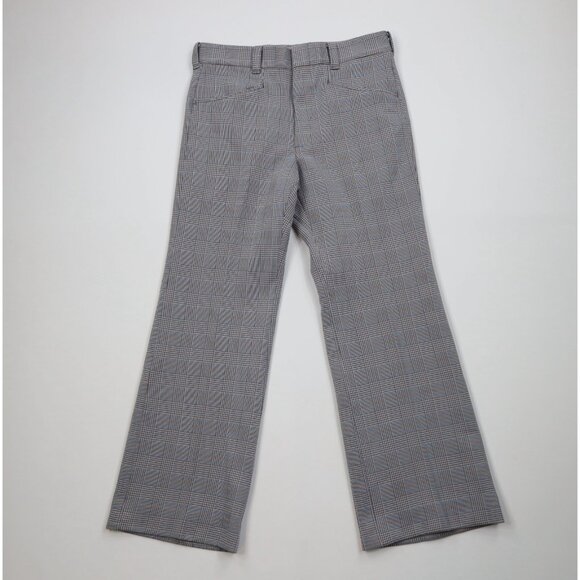 Vintage 70s Levis Mens 32x30 Houndstooth Plaid Knit Bell Bottoms Chino Pants USA
